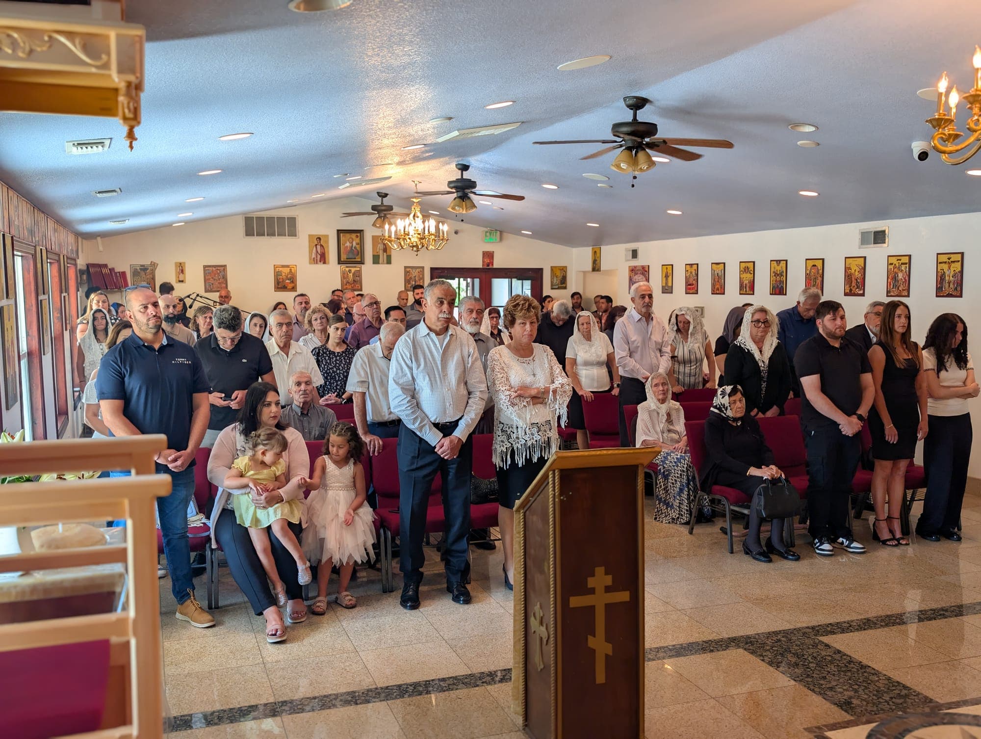 The congregation in prayer